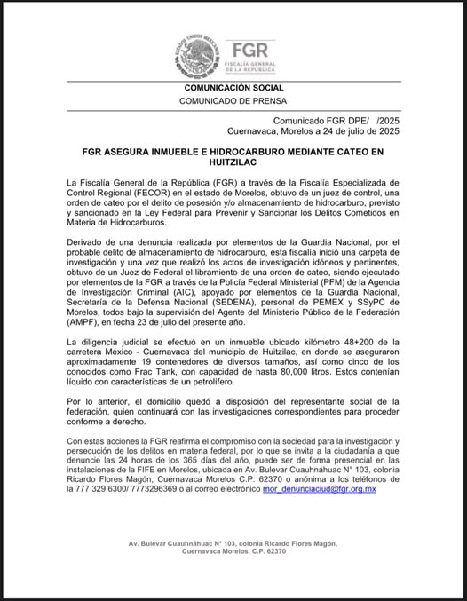 👮‍♂FGR ASEGURA INMUEBLE Y HIDROCARBURO EN #HUITZILAC